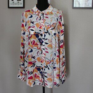 Chico's Womens Long Sleeve Button Front Easy Shirt Floral Colorful Size US 20/22
